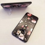 Wholesale iPhone 7 Classic Flower Design Ring Holder Case (Black)